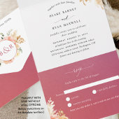 Invitation Tout En Un Chic Peach et Mariage floral bourguignon avec RSVP