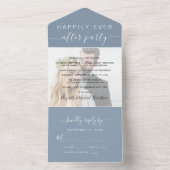 Invitation Tout En Un Chic Script Photo Dusty Blue Wedding Réception (À l'intérieur)