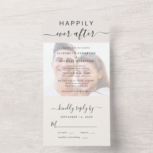 Invitation Tout En Un Chic Script Photo Overlay Cream Mariage (À l'intérieur)