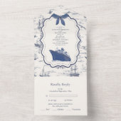Invitation Tout En Un Chic Toile Nautique de Jouy Bow Mariage (À l'intérieur)