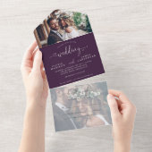 Invitation Tout En Un Chic Violet Violet Élégant Script 2 Mariage photo (Déchirure)