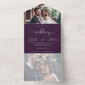 Invitation Tout En Un Chic Violet Violet Élégant Script 2 Mariage photo (À l'intérieur)