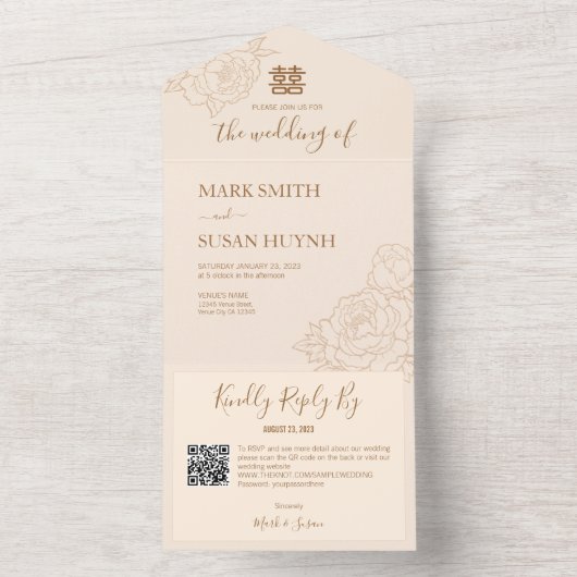 Invitation Tout En Un Chinois Elegant Peony All in One Wedding Invitatio (À l'intérieur)