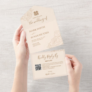 Invitation Tout En Un Chinois Elegant Peony All in One Wedding Invitatio