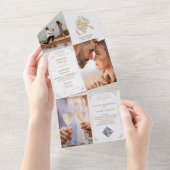 Invitation Tout En Un Chinoiserie Bouquet Gold 3 Photo Code QR Mariage (Déchirure)