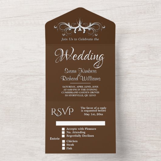 Invitation Tout En Un Chocolat tendance et Tri Blanc Plier avec Rsvp (À l'intérieur)