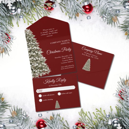 Invitation Tout En Un Christmas Tree Dark Red Company Fête