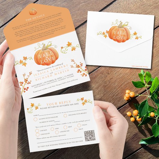 Invitation Tout En Un Chute amoureuse aquarelle citrouille automne maria