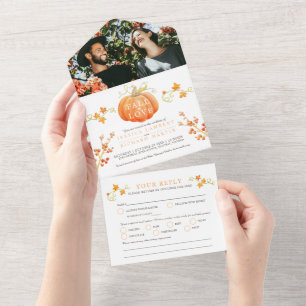 Invitation Tout En Un Chute amoureuse aquarelle citrouille mariage autom