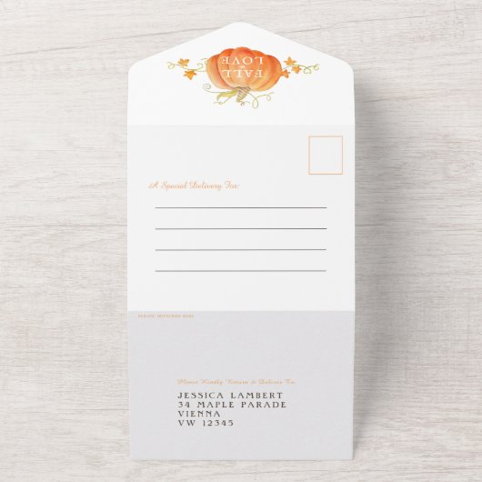 Invitation Tout En Un Chute amoureuse aquarelle citrouille mariage autom (Dehors)