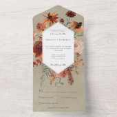 Invitation Tout En Un Chute Boho Rust & Pêche Florale Frame Sage Pas de  (À l'intérieur)