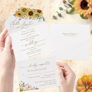 Invitation Tout En Un Chute en amour Citrouille de tournesol Mariage