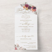 Invitation Tout En Un Chute en amour Mariage Citrouille Bourgogne (À l'intérieur)