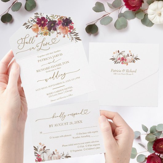 Invitation Tout En Un Chute en amour Mariage Citrouille Bourgogne