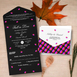 Invitation Tout En Un Chute en amour Mariage de automne rustique noir et