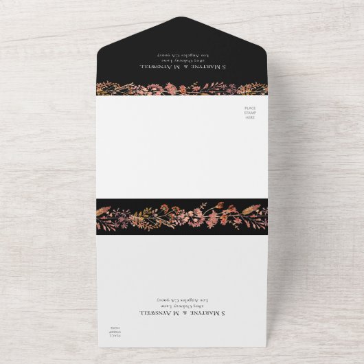 Invitation Tout En Un Chute Folio Aquarelle Wreath Mariage Noir (Dehors)