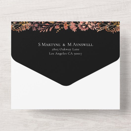 Invitation Tout En Un Chute Folio Aquarelle Wreath Mariage Noir (Verso)