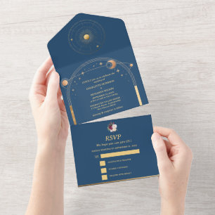 Invitation Tout En Un Ciel Nocturne Floral de Bourgogne Mariage Céleste