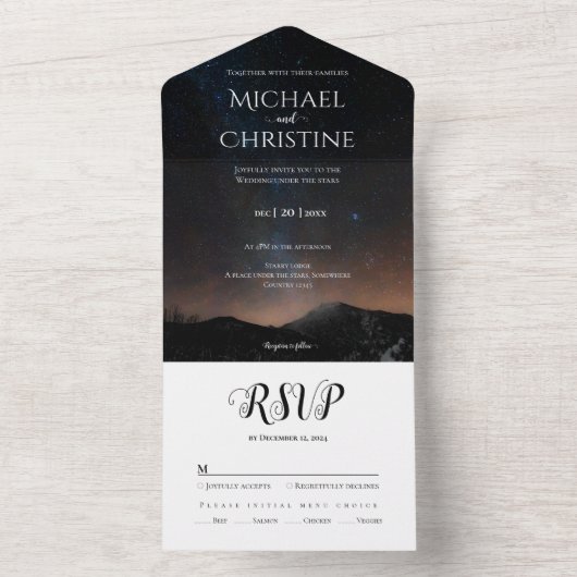 Invitation Tout En Un Ciel nocturne mariage sous les étoiles (À l'intérieur)