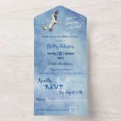 Invitation Tout En Un Cigogne dans le ciel nocturne avec bébé garçon afr (À l'intérieur)