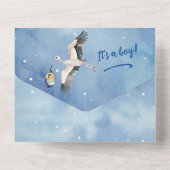 Invitation Tout En Un Cigogne dans le ciel nocturne avec bébé garçon afr (Verso)