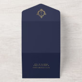 Invitation Tout En Un Cimier Marine Bleu Faux Or Mariage élégant Monogra (Dehors)