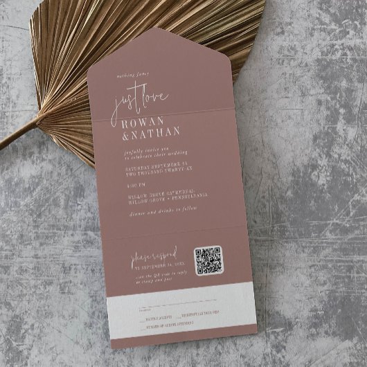 Invitation Tout En Un Cinnamon moderne chic Juste aimer QR Code Mariage