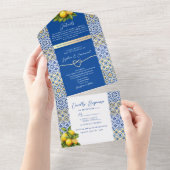 Invitation Tout En Un Citron bleu italien Carrelage Mariage (Déchirure)