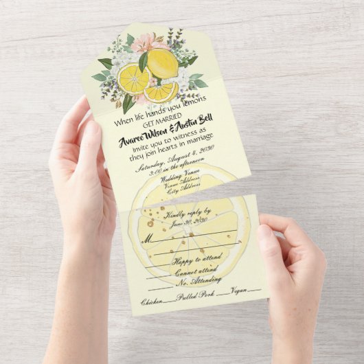Invitation Tout En Un Citrons et fleurs Version 2 (Déchirure)