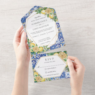 Invitation Tout En Un Citrons vert Floral Mosaïque Carreaux Mariage Tous