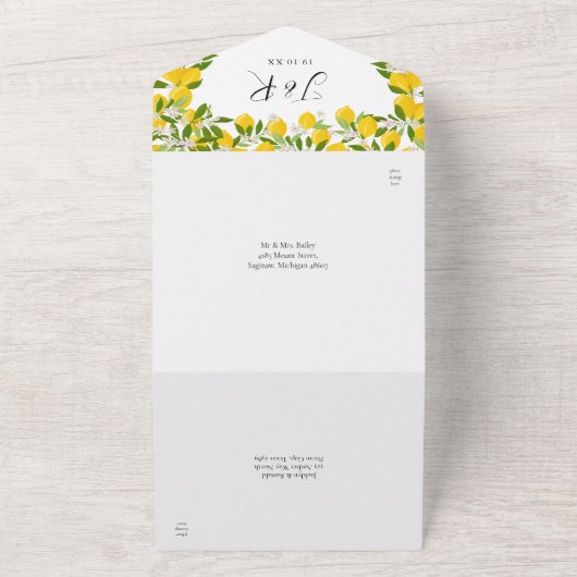Invitation Tout En Un Citrons vert Script Monogramme Mariage (Dehors)
