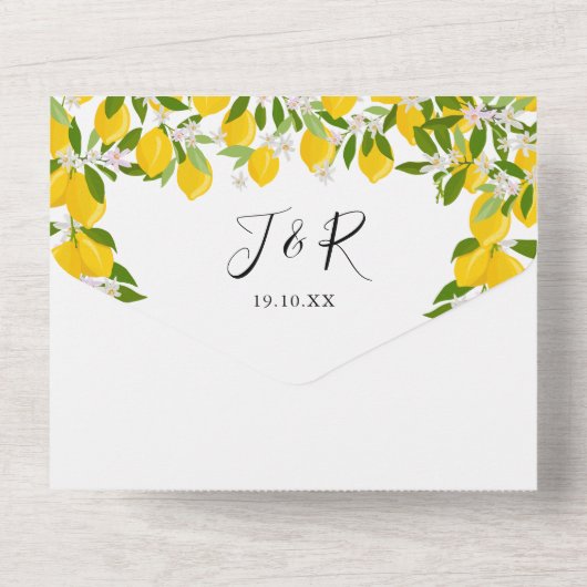 Invitation Tout En Un Citrons vert Script Monogramme Mariage (Verso)