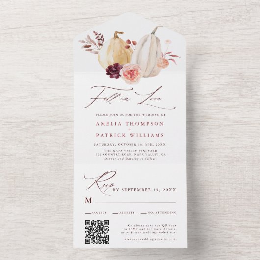 Invitation Tout En Un Citrouille Automne Automne Mariage (À l'intérieur)