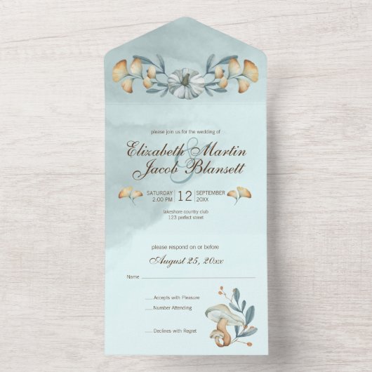 Invitation Tout En Un Citrouille bleu d'automne et Mariage Ginkgo (À l'intérieur)