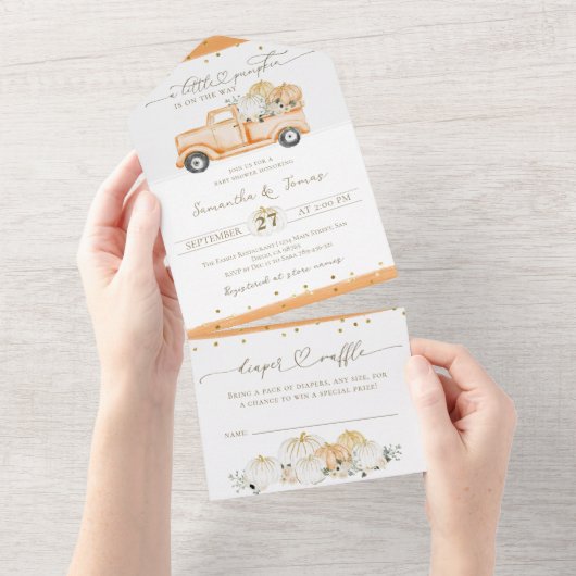 Invitation Tout En Un Citrouille Camion Baby shower d'automne moderne (Déchirure)