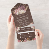 Invitation Tout En Un Citrouille rose Dusty  ivoire Mariage en bois fleu (Déchirure)