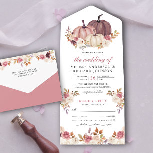 Invitation Tout En Un Citrouille rose Dusty Rose et Mariage floral ivoir