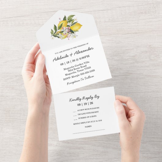 Invitation Tout En Un Citrus méditerranéen Mariage (Déchirure)