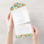 Invitation Tout En Un Citrus Oranges Antique Bleu Blanc Carreaux Mariage (Déchirure)