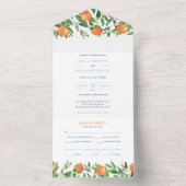 Invitation Tout En Un Citrus Oranges Antique Bleu Blanc Carreaux Mariage (À l'intérieur)