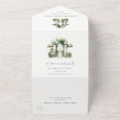 Invitation Tout En Un Classé Français Jardin Paysage Mariage d'aquarelle (Dehors)