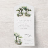 Invitation Tout En Un Classé Français Jardin Paysage Mariage d'aquarelle (À l'intérieur)