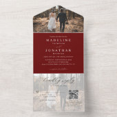 Invitation Tout En Un Classic Elegant Bourgogne 2 Photo QR Code Mariage (À l'intérieur)