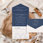 Invitation Tout En Un Classic Elegant Mariage bleu marine<br><div class="desc">Le bleu marine classique et élégant tout en un faire-part de mariage est une option invitation triplé unique qui est auto-fermé, scellé, envoyé aux invités avec une carte postale RSVP détachable; pas besoin d'enveloppes! Le design comprend des accents de script de calligraphie moderne avec typographie de style classique. L'adresse de...</div>