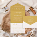 Invitation Tout En Un Classic Elegant Mariage Jaune Doré<br><div class="desc">Classic et élégant jaune doré tout en un faire-part de mariage est une option invitation unique triplé qui est auto-fermé, scellé, envoyé par la poste aux invités avec une carte postale RSVP détachable; pas besoin d'enveloppes! Le design comprend des accents de script de calligraphie moderne avec typographie de style classique....</div>