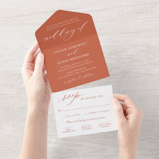 Invitation Tout En Un Classic Elegant Rust Orange Mariage (Déchirure)