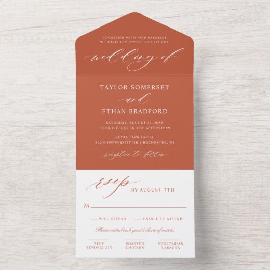 Invitation Tout En Un Classic Elegant Rust Orange Mariage (À l'intérieur)