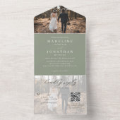 Invitation Tout En Un Classic élégant Sage Green 2 Photo QR Code Mariage (À l'intérieur)