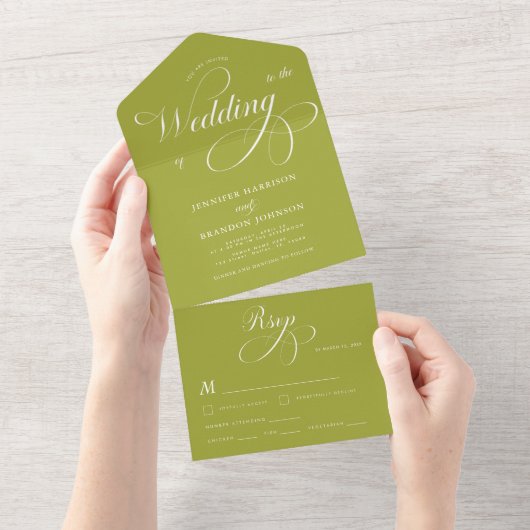 Invitation Tout En Un Classic Formal Lime Green Calligraphy Wedding (Déchirure)