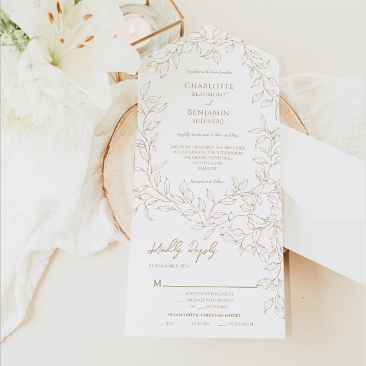 Invitation Tout En Un Classic Gold Green Mariage Entree Choice